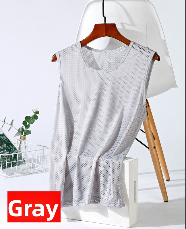 Sietiņveida bez piedurknēm sporta veste, brīvs piegriezums, ice-silk audums, vasara, poliesters 95%