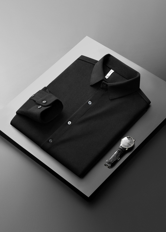 Muška košulja slim-fit, bez glađenja, poliester vlakna, ovratnik s reverom, dugi rukav