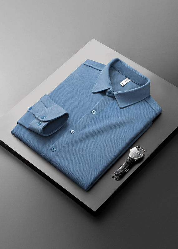 Muška košulja slim-fit, bez glađenja, poliester vlakna, ovratnik s reverom, dugi rukav