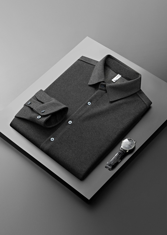 Muška košulja slim-fit, bez glađenja, poliester vlakna, ovratnik s reverom, dugi rukav