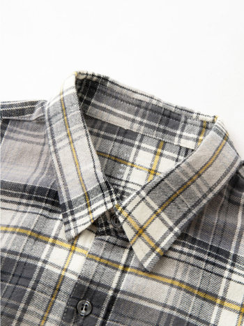 Threemix Vyriški flaneliniai marškiniai – laisvas kirpimas, ilgomis rankovėmis, apykaklė su lapeliu, languotas raštas, pūkuota tekstūra