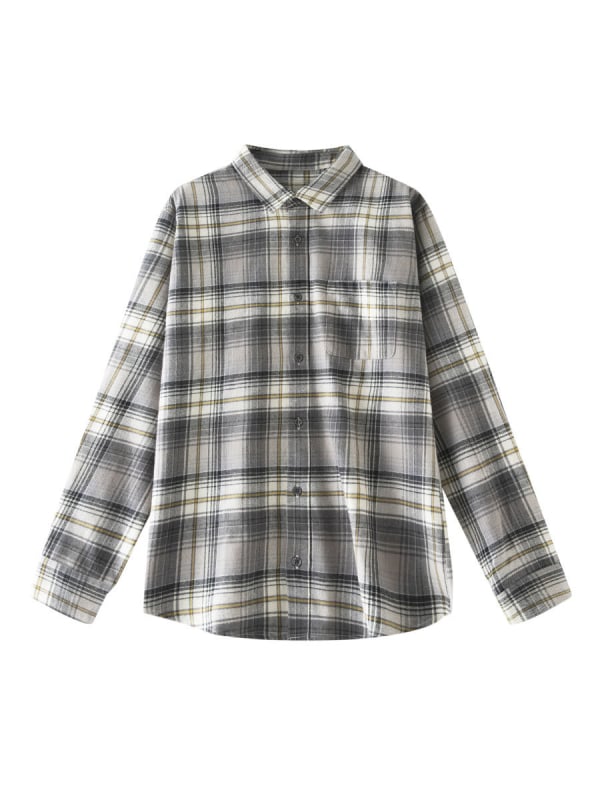 Threemix Vyriški flaneliniai marškiniai – laisvas kirpimas, ilgomis rankovėmis, apykaklė su lapeliu, languotas raštas, pūkuota tekstūra