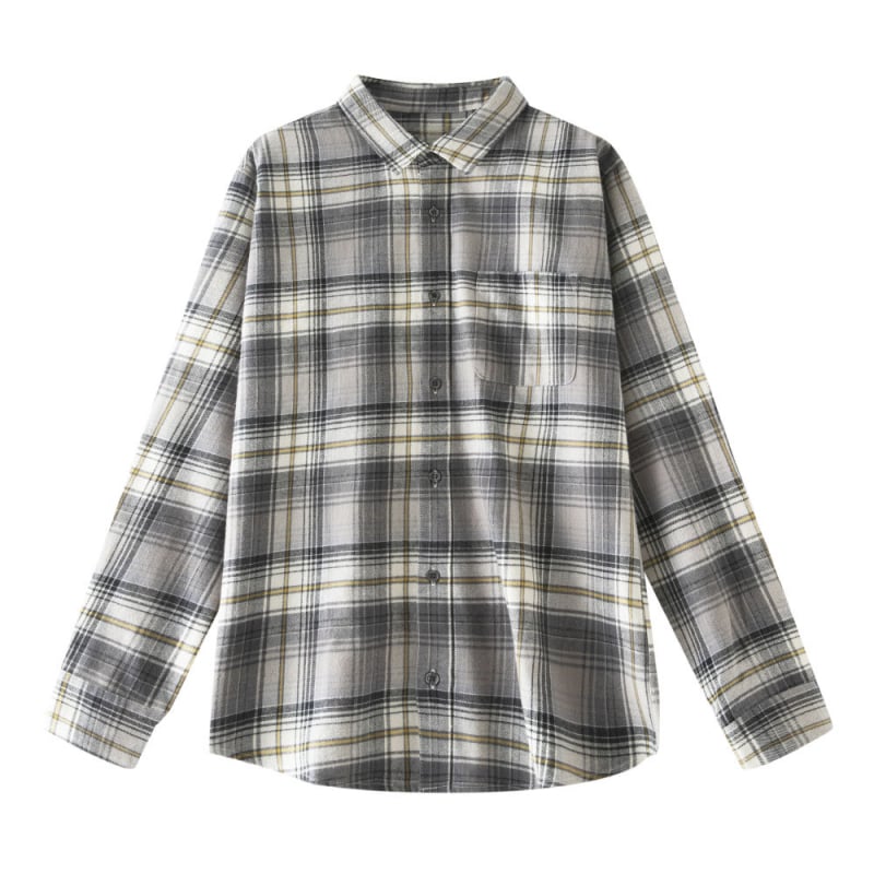 Threemix Vyriški flaneliniai marškiniai – laisvas kirpimas, ilgomis rankovėmis, apykaklė su lapeliu, languotas raštas, pūkuota tekstūra