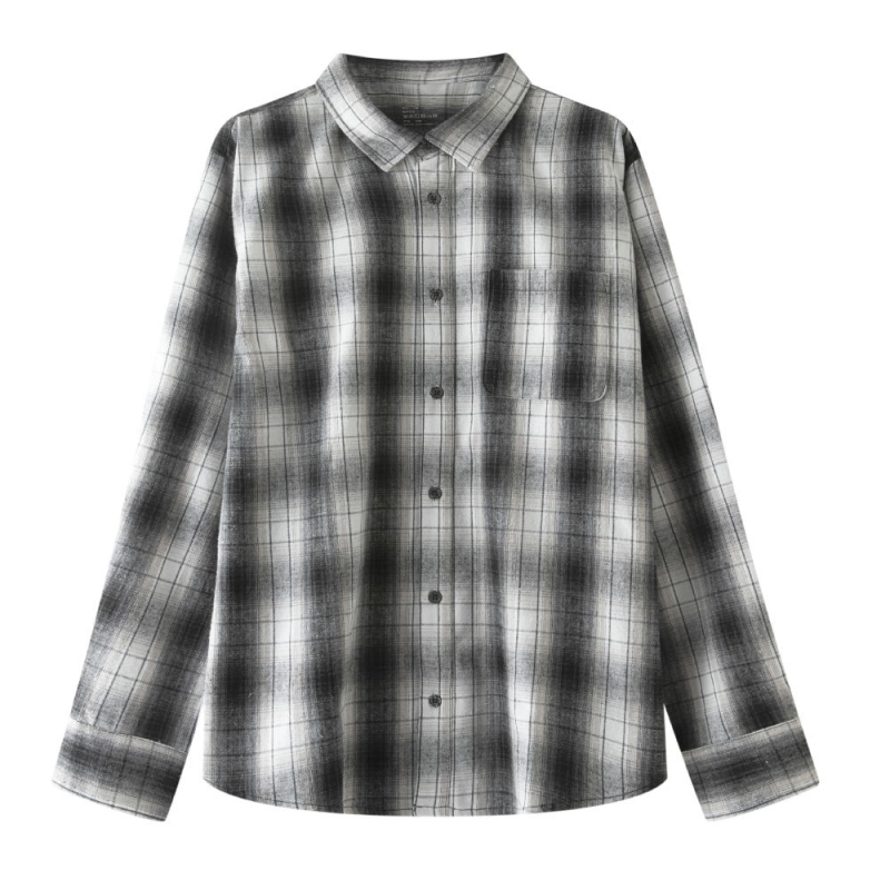 Threemix Vyriški flaneliniai marškiniai – laisvas kirpimas, ilgomis rankovėmis, apykaklė su lapeliu, languotas raštas, pūkuota tekstūra