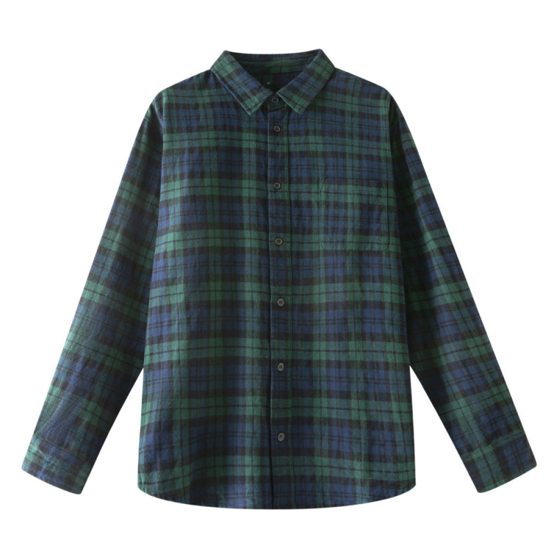 Threemix Vyriški flaneliniai marškiniai – laisvas kirpimas, ilgomis rankovėmis, apykaklė su lapeliu, languotas raštas, pūkuota tekstūra