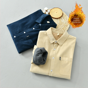 Vyriniai marškiniai, medvilnė, fliso pamušalas, ilgos rankovės, apykaklė su klopomis