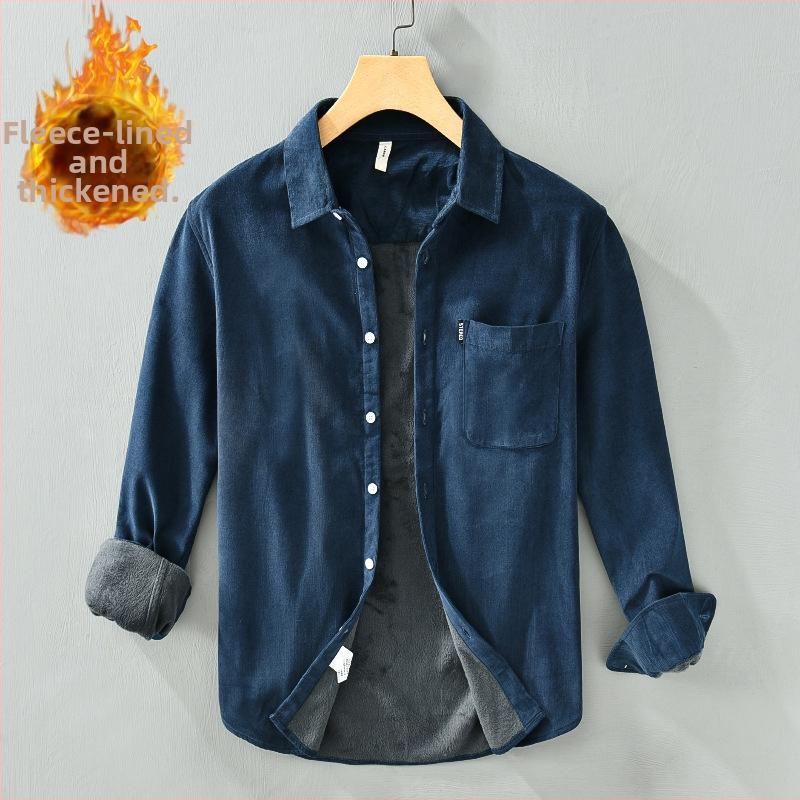 Vyriniai marškiniai, medvilnė, fliso pamušalas, ilgos rankovės, apykaklė su klopomis