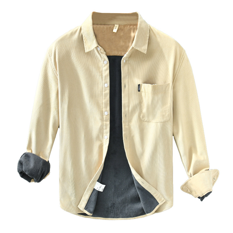 Vyriniai marškiniai, medvilnė, fliso pamušalas, ilgos rankovės, apykaklė su klopomis