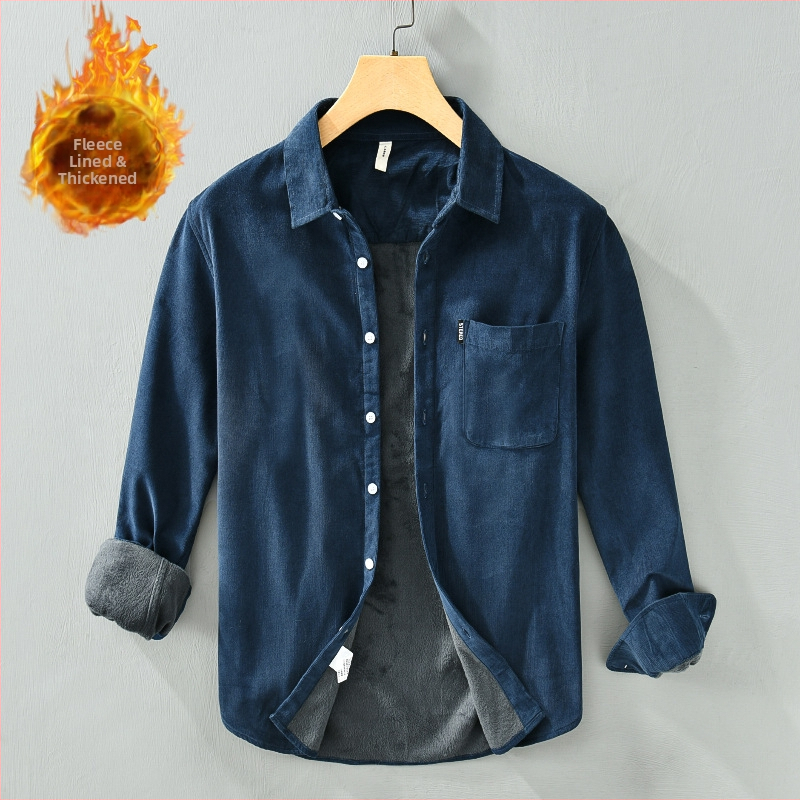 Vyriniai marškiniai, medvilnė, fliso pamušalas, ilgos rankovės, apykaklė su klopomis