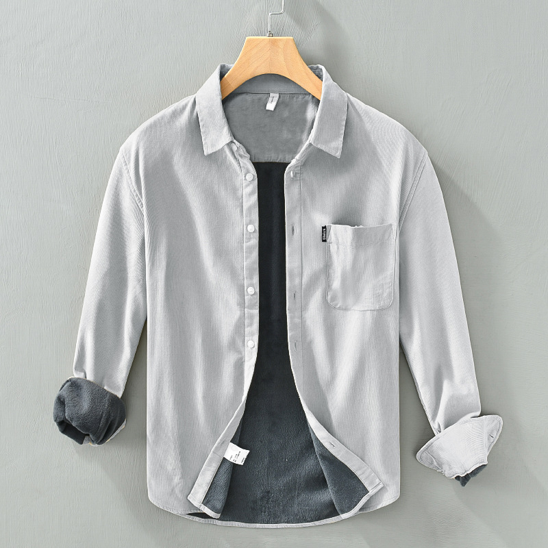 Vyriniai marškiniai, medvilnė, fliso pamušalas, ilgos rankovės, apykaklė su klopomis