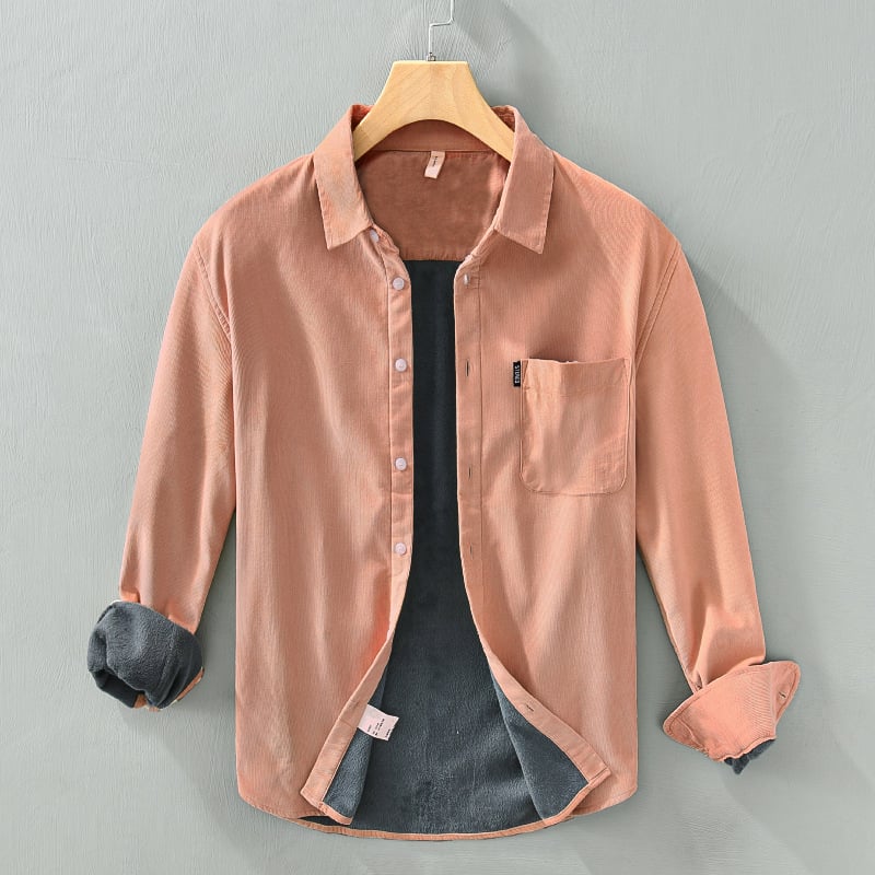 Vyriniai marškiniai, medvilnė, fliso pamušalas, ilgos rankovės, apykaklė su klopomis