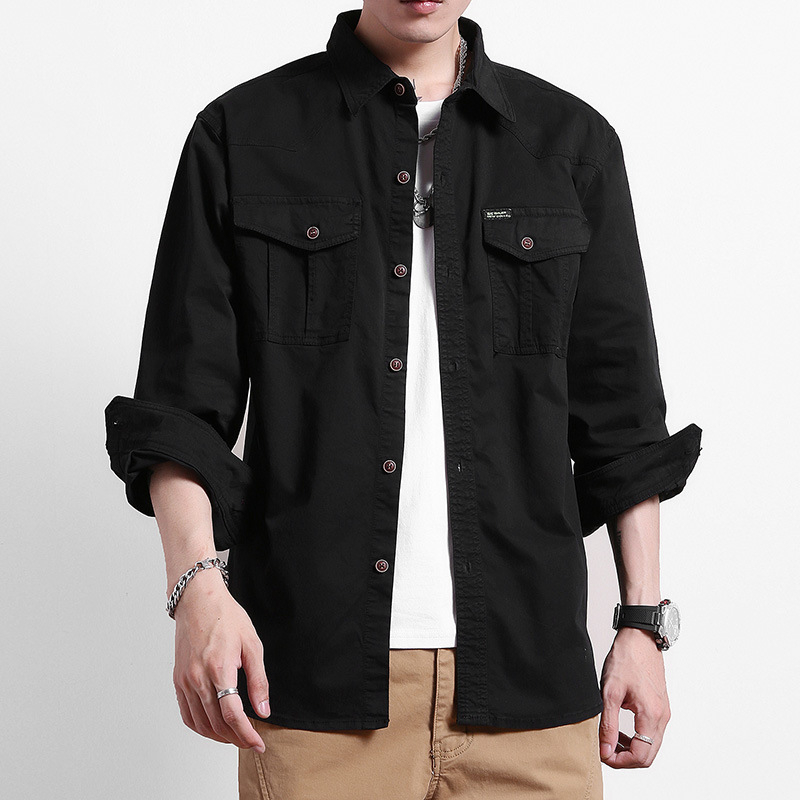 Vyrų medvilninis kardiganas su apykakle tipo lapel, ilgomis rankovėmis, laisvas kirpimas, vientisas raštas, Hongkongo stilius