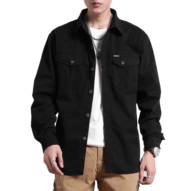 Vyrų medvilninis kardiganas su apykakle tipo lapel, ilgomis rankovėmis, laisvas kirpimas, vientisas raštas, Hongkongo stilius