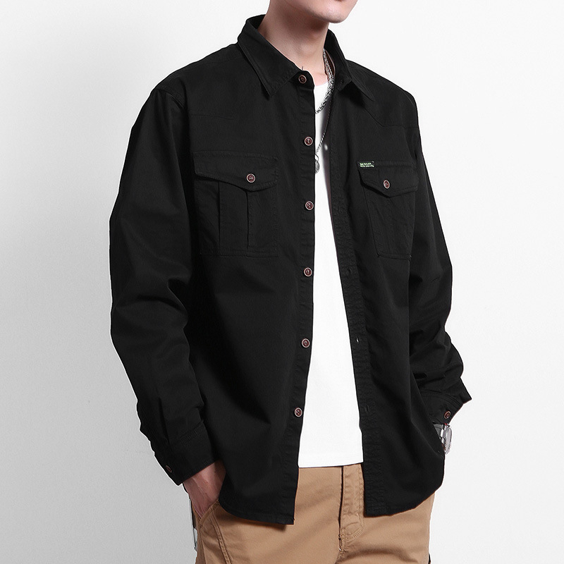 Vyrų medvilninis kardiganas su apykakle tipo lapel, ilgomis rankovėmis, laisvas kirpimas, vientisas raštas, Hongkongo stilius