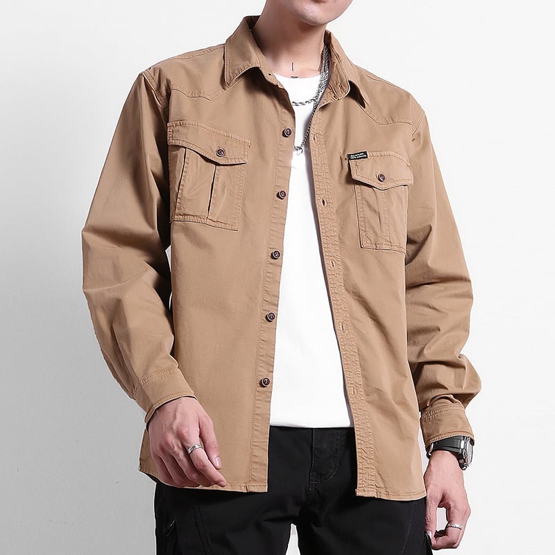 Vyrų medvilninis kardiganas su apykakle tipo lapel, ilgomis rankovėmis, laisvas kirpimas, vientisas raštas, Hongkongo stilius