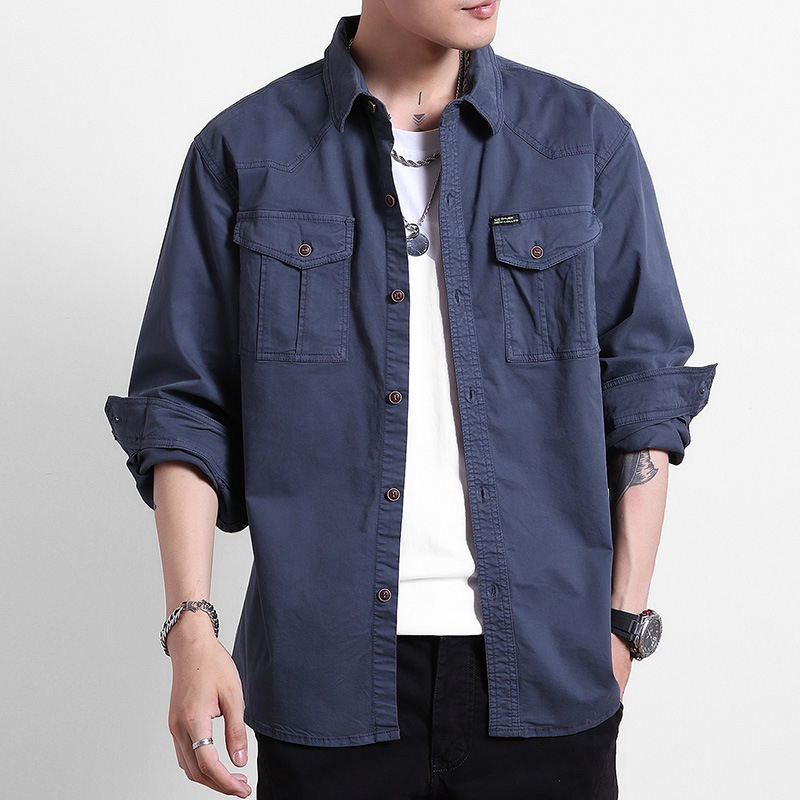 Vyrų medvilninis kardiganas su apykakle tipo lapel, ilgomis rankovėmis, laisvas kirpimas, vientisas raštas, Hongkongo stilius