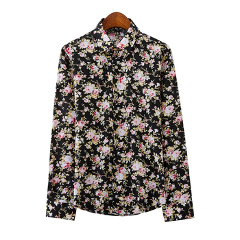 Vyriski marškiniai su ilgomis rankovėmis, Korėjos stilius, siauras siluetas, gėlių raštas, medvilnės mišinys