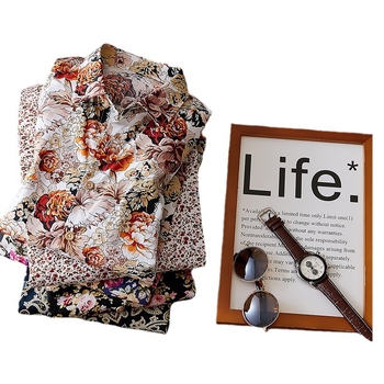 Vyriski marškiniai su ilgomis rankovėmis, Korėjos stilius, siauras siluetas, gėlių raštas, medvilnės mišinys