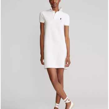 Γυναικείο φόρεμα με polo γιακά, βαμβακερό πικέ ύφασμα, ίσια γραμμή, κοντά μανίκια, midi μήκος
