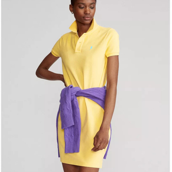 Γυναικείο φόρεμα με polo γιακά, βαμβακερό πικέ ύφασμα, ίσια γραμμή, κοντά μανίκια, midi μήκος