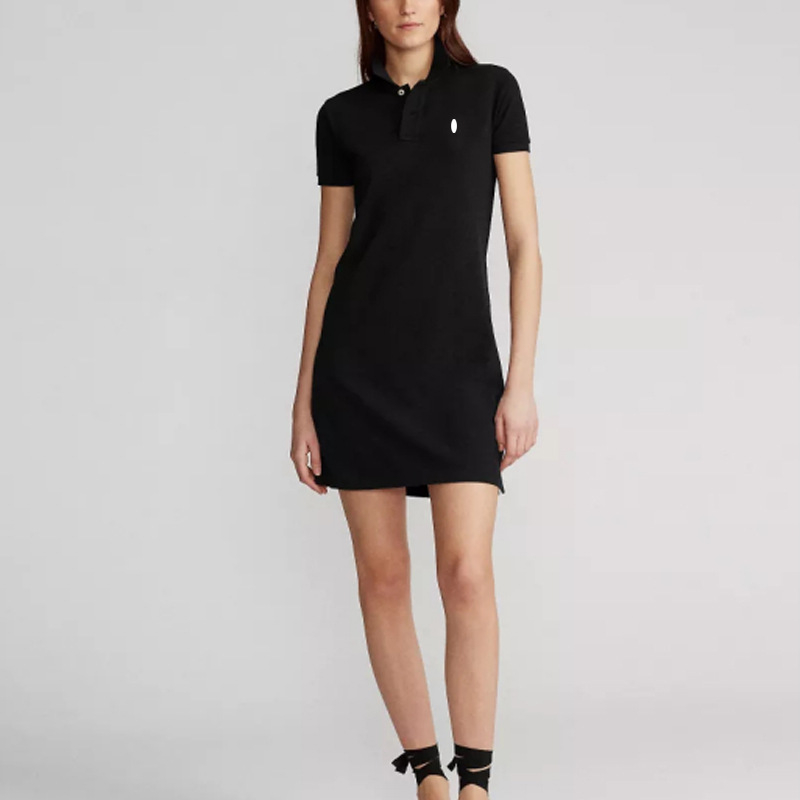 Γυναικείο φόρεμα με polo γιακά, βαμβακερό πικέ ύφασμα, ίσια γραμμή, κοντά μανίκια, midi μήκος