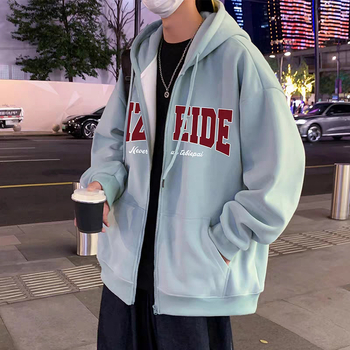 Ženski hooded cardigan sweatshirt s kapuljom, alfabet potpis, korejski casual stil, slobodan kroj, mješavina pamuka i poliestera, fleece iznutra