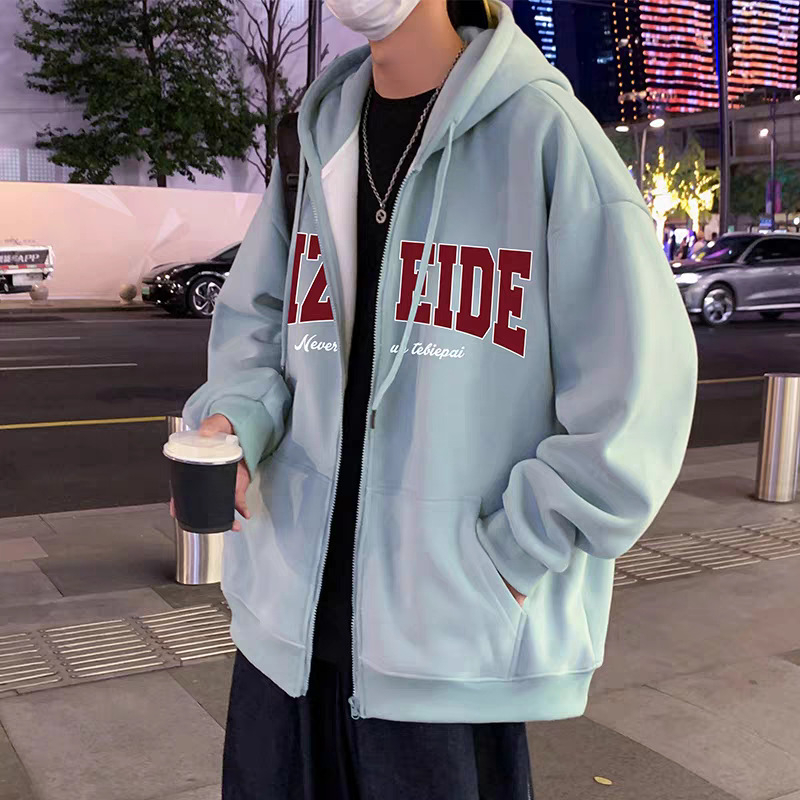 Ženski hooded cardigan sweatshirt s kapuljom, alfabet potpis, korejski casual stil, slobodan kroj, mješavina pamuka i poliestera, fleece iznutra
