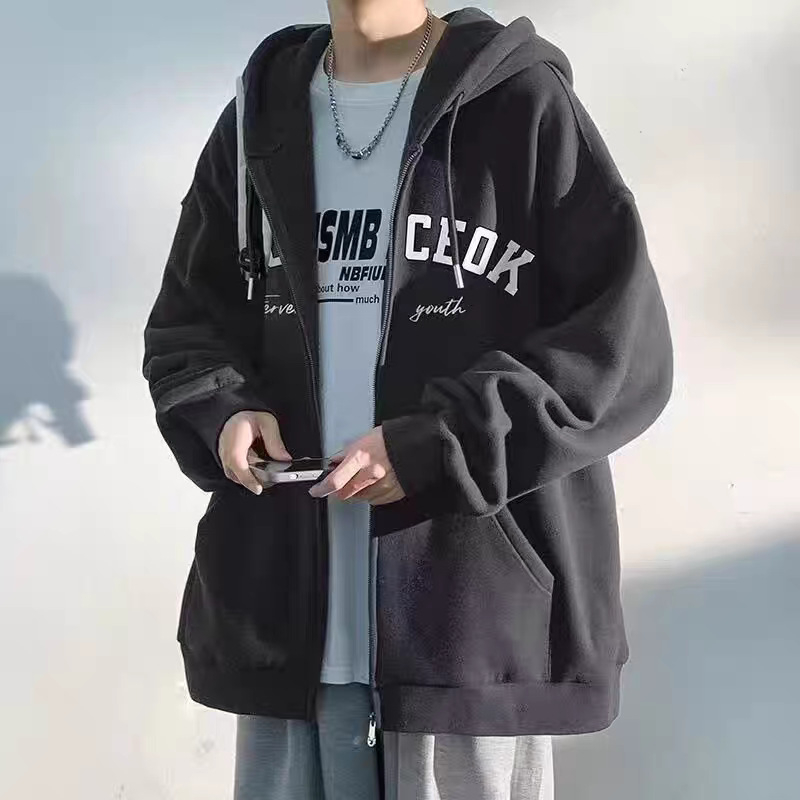Ženski hooded cardigan sweatshirt s kapuljom, alfabet potpis, korejski casual stil, slobodan kroj, mješavina pamuka i poliestera, fleece iznutra