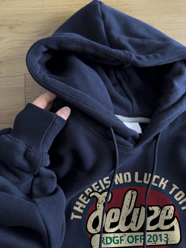 Ženska chenille hoodie s polo ovratnikom, tekstualni uzorak, široki kroj