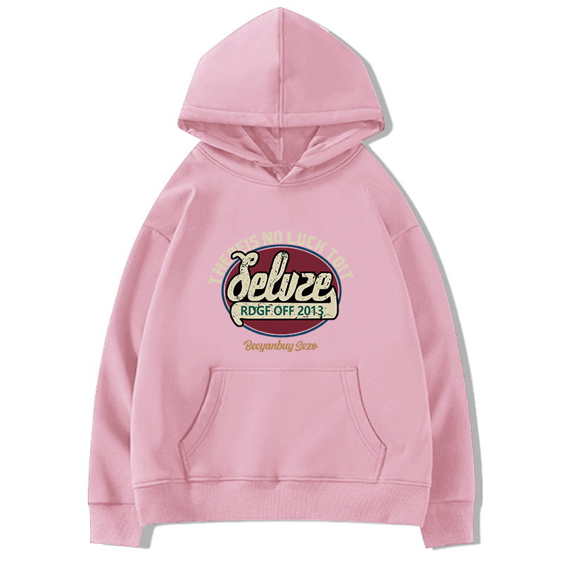 Ženska chenille hoodie s polo ovratnikom, tekstualni uzorak, široki kroj