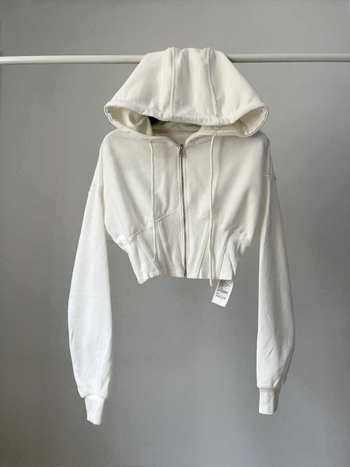 Дамски качулен кардиган с цип, памучно-полиестерова смес, дълги ръкави, дължина 50–65 см