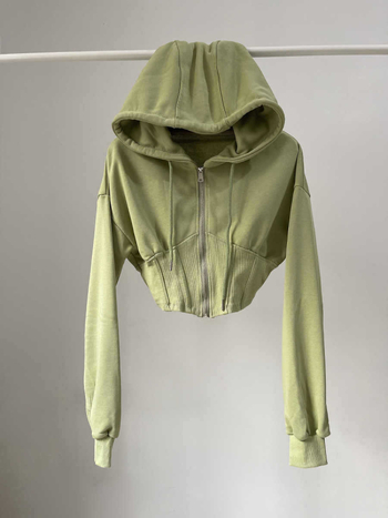 Дамски качулен кардиган с цип, памучно-полиестерова смес, дълги ръкави, дължина 50–65 см