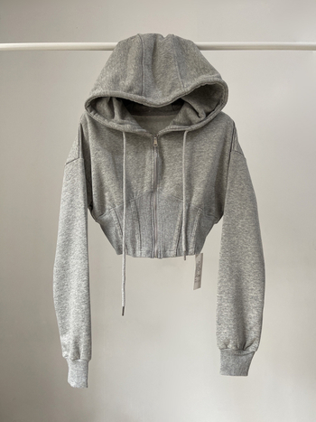 Дамски качулен кардиган с цип, памучно-полиестерова смес, дълги ръкави, дължина 50–65 см