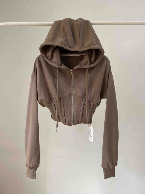 Дамски качулен кардиган с цип, памучно-полиестерова смес, дълги ръкави, дължина 50–65 см