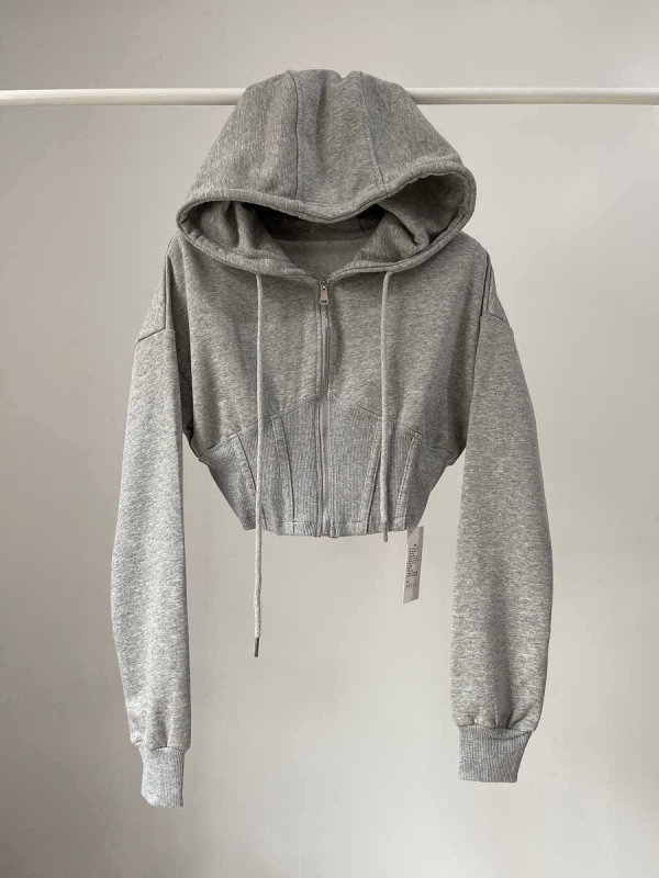 Дамски качулен кардиган с цип, памучно-полиестерова смес, дълги ръкави, дължина 50–65 см