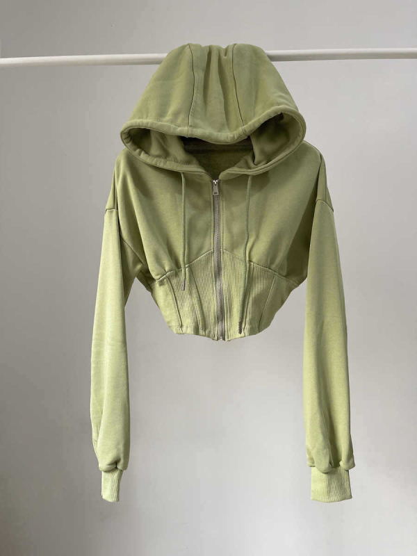 Дамски качулен кардиган с цип, памучно-полиестерова смес, дълги ръкави, дължина 50–65 см