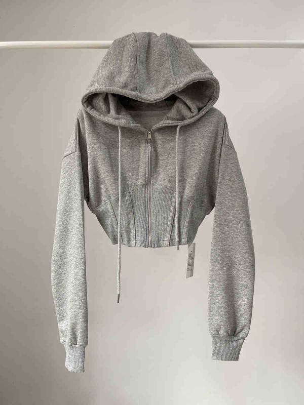 Дамски качулен кардиган с цип, памучно-полиестерова смес, дълги ръкави, дължина 50–65 см