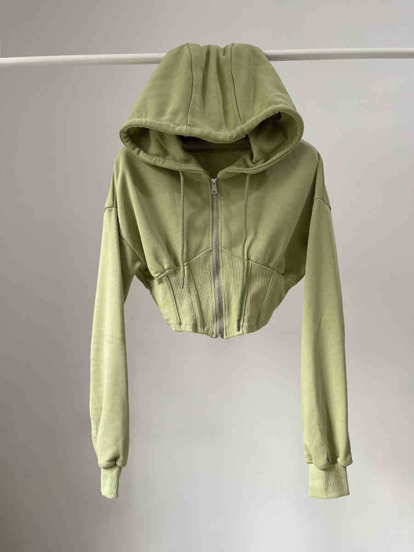 Дамски качулен кардиган с цип, памучно-полиестерова смес, дълги ръкави, дължина 50–65 см