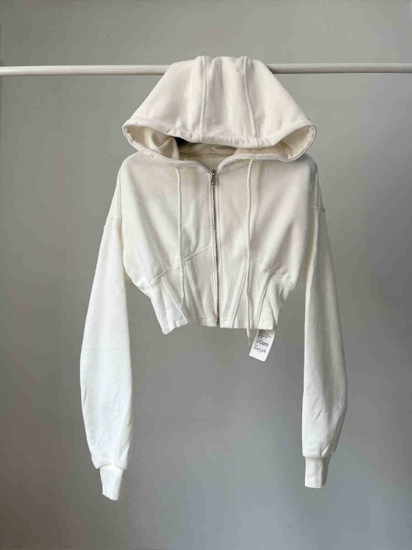 Дамски качулен кардиган с цип, памучно-полиестерова смес, дълги ръкави, дължина 50–65 см