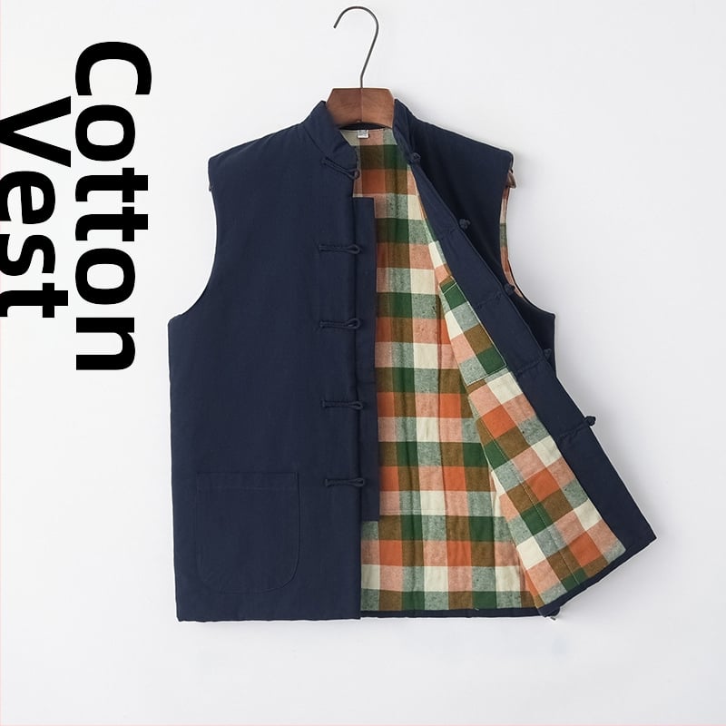 Pamut töltött mellény kínai stílusban, laza szabás, vastag pamut töltet, pamut főanyag