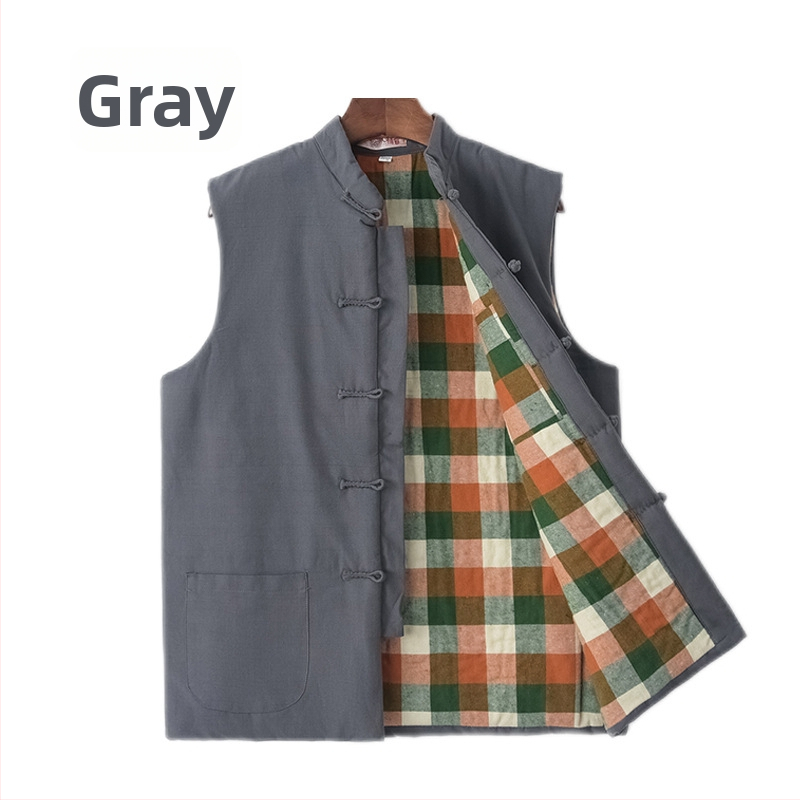 Pamut töltött mellény kínai stílusban, laza szabás, vastag pamut töltet, pamut főanyag