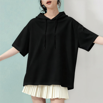 Женски суитшърт с качулка, 3/4 ръкав, полиестер 95%+, ежедневен японско-кореански стил