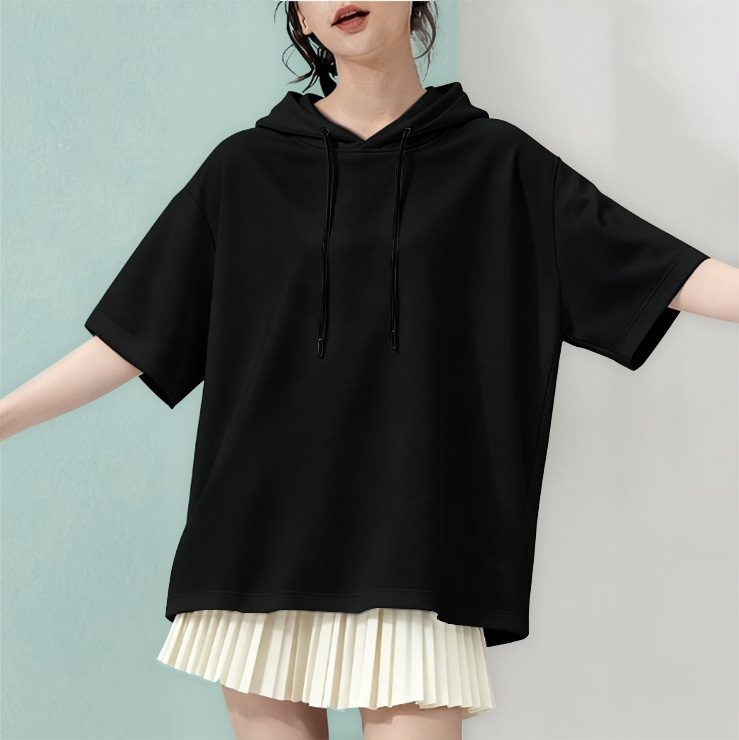 Женски суитшърт с качулка, 3/4 ръкав, полиестер 95%+, ежедневен японско-кореански стил