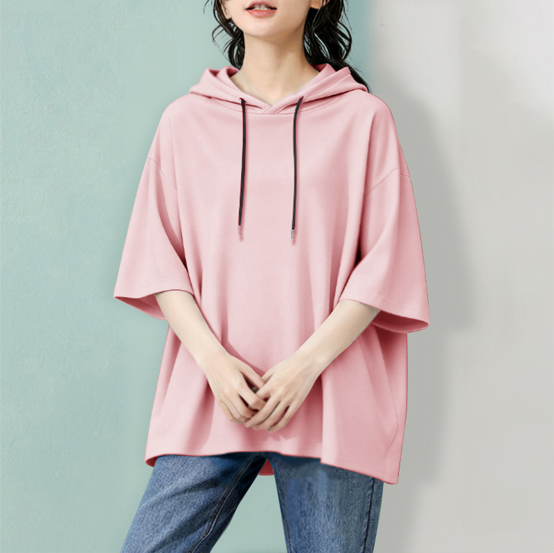 Женски суитшърт с качулка, 3/4 ръкав, полиестер 95%+, ежедневен японско-кореански стил