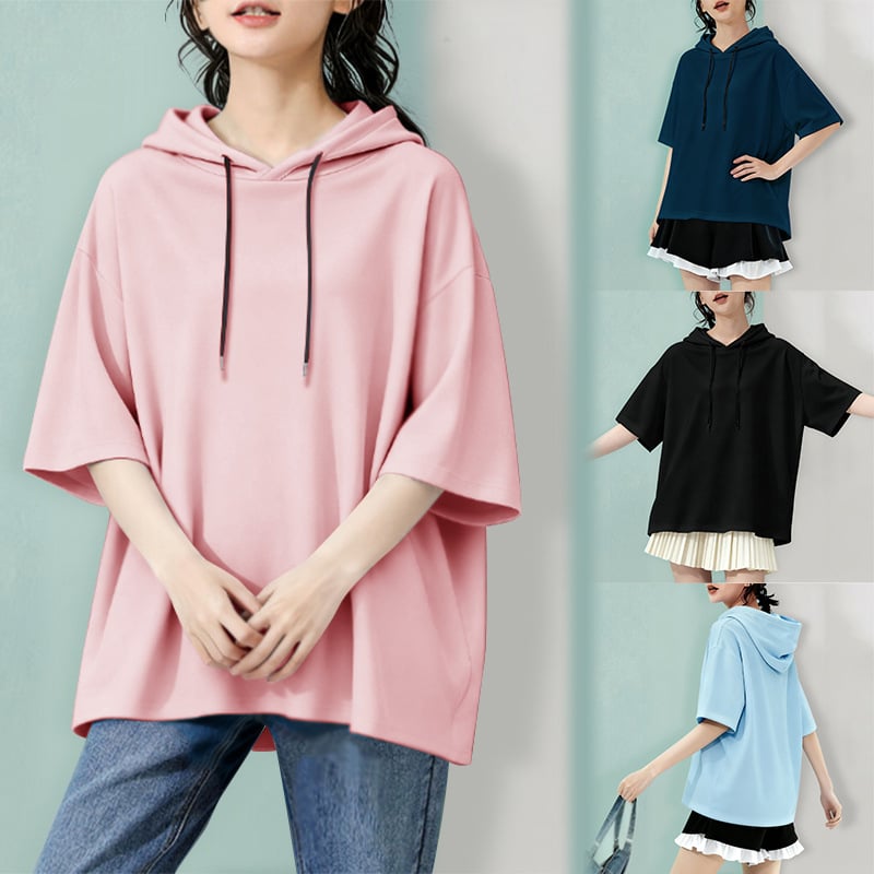 Женски суитшърт с качулка, 3/4 ръкав, полиестер 95%+, ежедневен японско-кореански стил