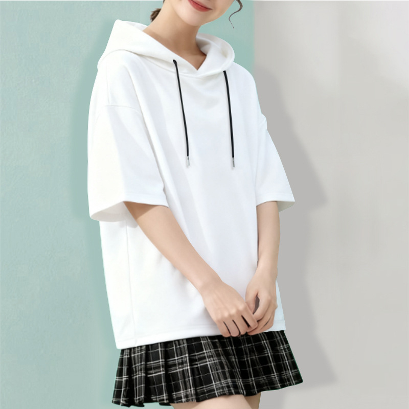 Женски суитшърт с качулка, 3/4 ръкав, полиестер 95%+, ежедневен японско-кореански стил