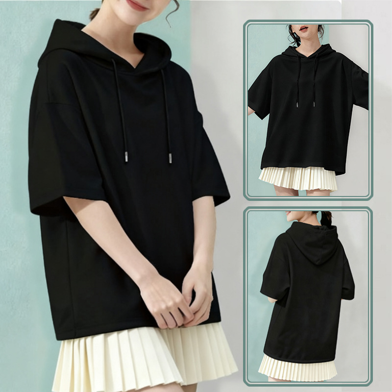 Женски суитшърт с качулка, 3/4 ръкав, полиестер 95%+, ежедневен японско-кореански стил