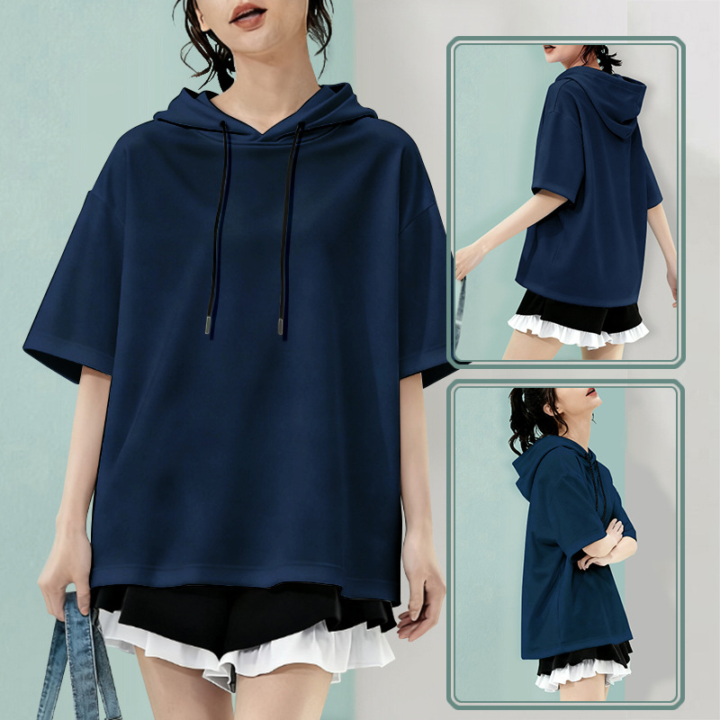 Женски суитшърт с качулка, 3/4 ръкав, полиестер 95%+, ежедневен японско-кореански стил