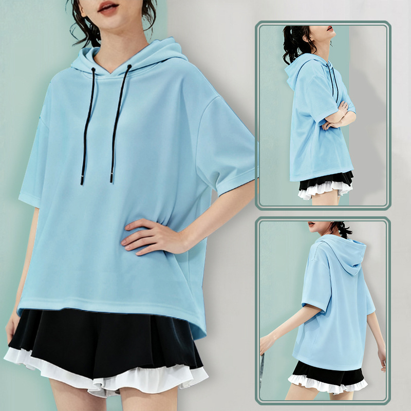 Женски суитшърт с качулка, 3/4 ръкав, полиестер 95%+, ежедневен японско-кореански стил