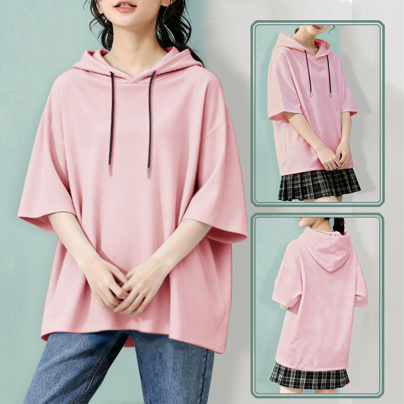Женски суитшърт с качулка, 3/4 ръкав, полиестер 95%+, ежедневен японско-кореански стил